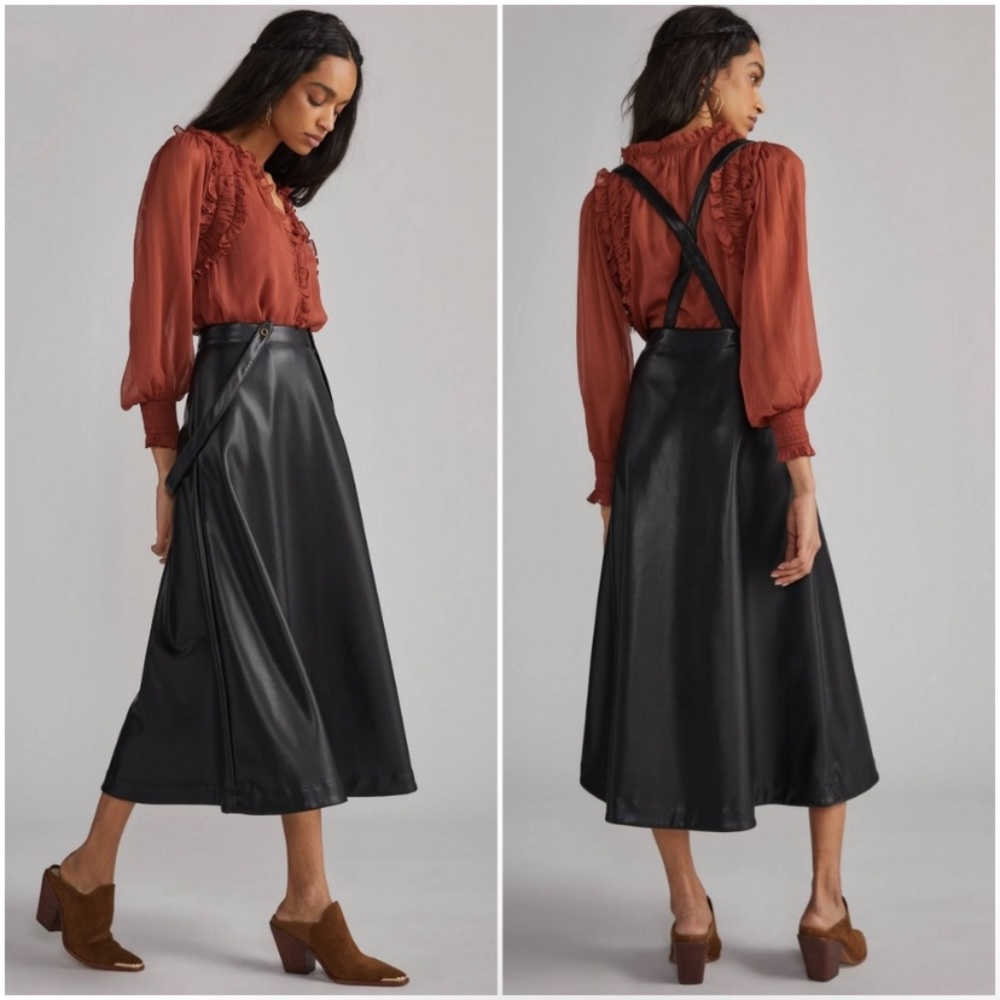 Anthropologie faux leather pinafore skirt